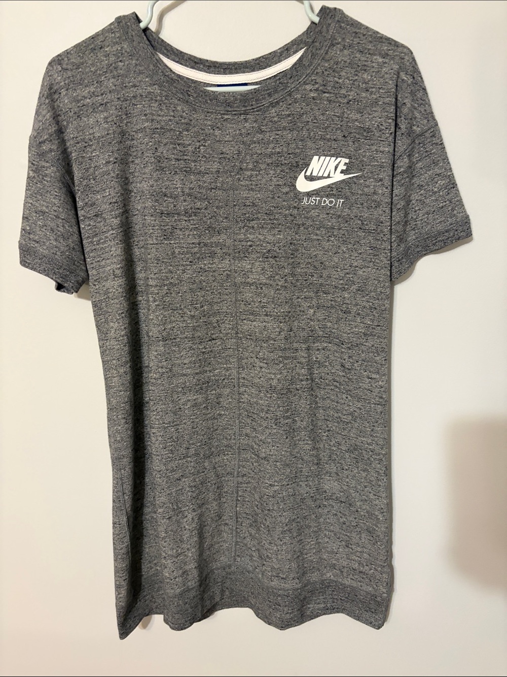 Nike Grey Heather Mini Dress with White Logo. Med. Organic cotton and polyester.